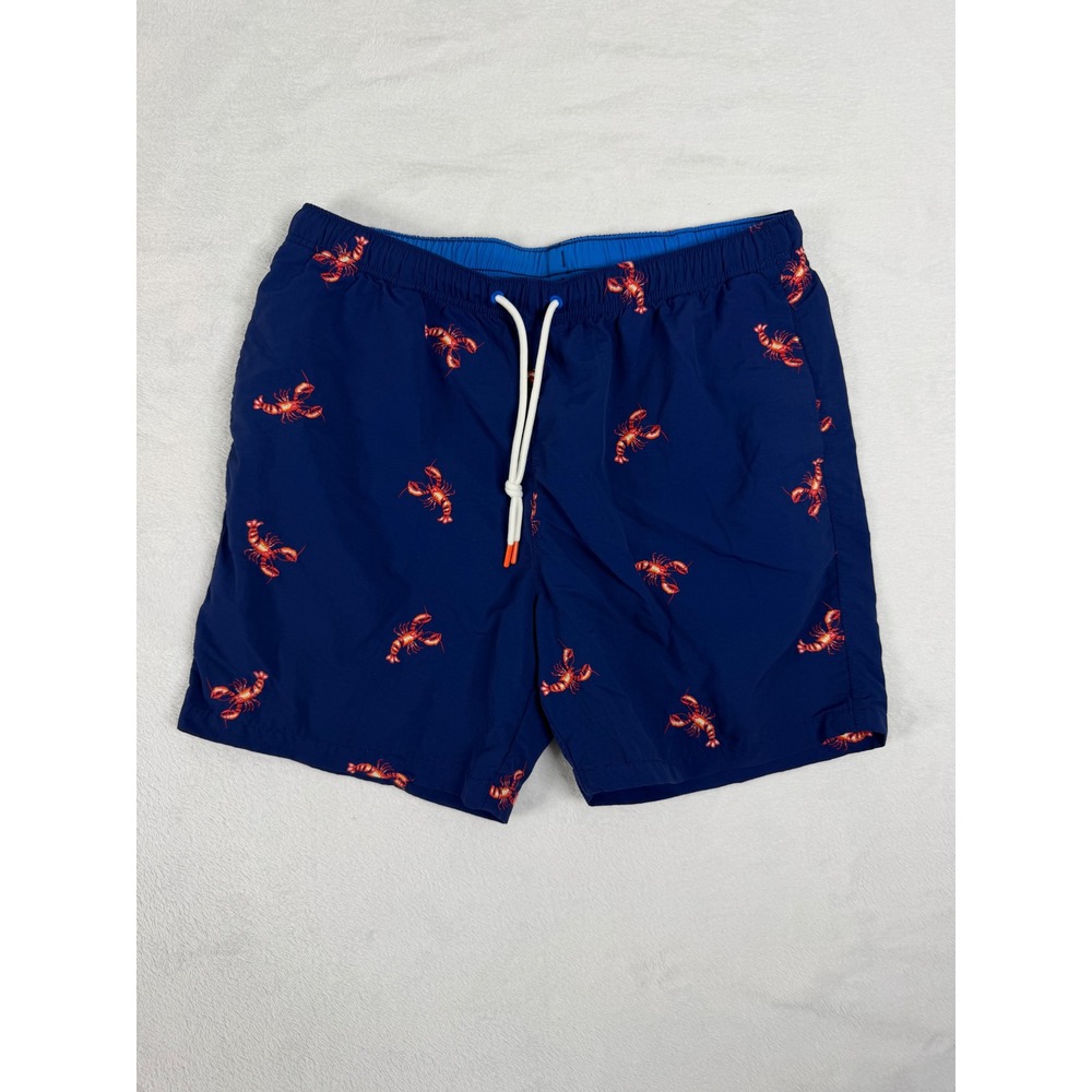Tommy Bahama Mens Navy Blue Lobster Print Swim Trunks Size Large Mesh Lined